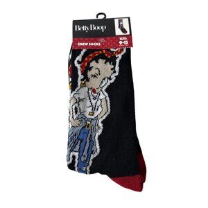 Betty Boop Men’s Crew Socks Black Red Cartoon Graphic Fun Novelty 9-13